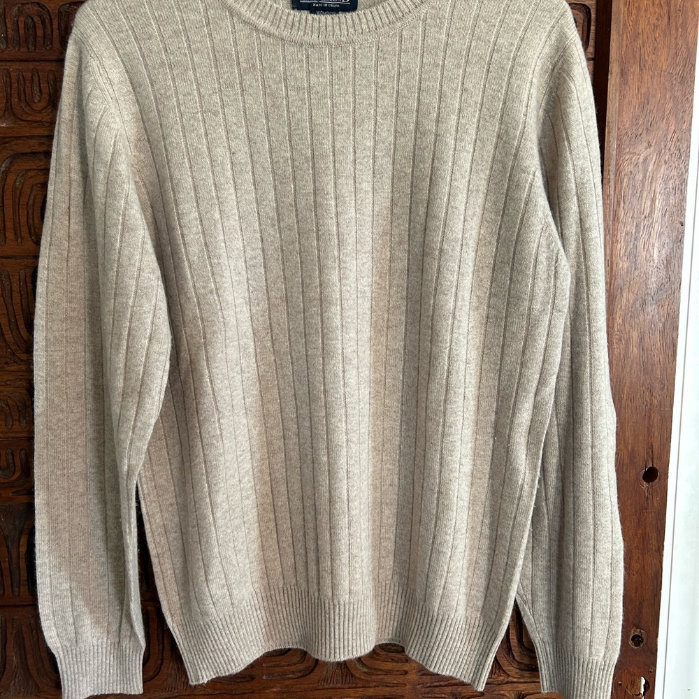 Lands' End Women's Ribbed Crewneck Sweater - Beige